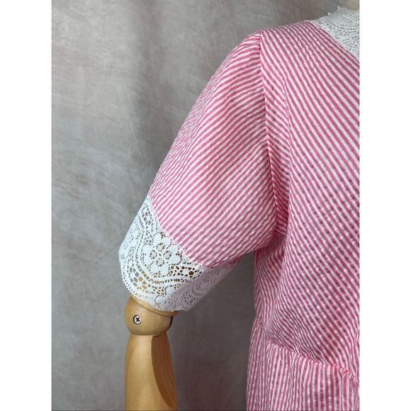 Vintage 1970s Pink Pinstripe Seersucker Lingerie Robe Peignoir - Picture 7 of 7
